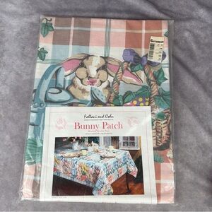 Bunny Patch Cotton Tablecloth - Pastel Plaid Bunny Design